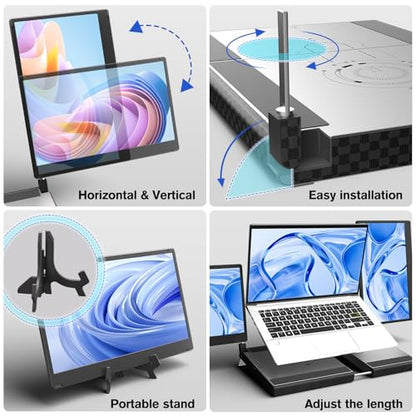 Laptop Screen Extender - 14" Triple Portable Monitor 360 Degrees Rotation IPS FHD 1080P Detachable Screen with Stand for Windows/MacChrome