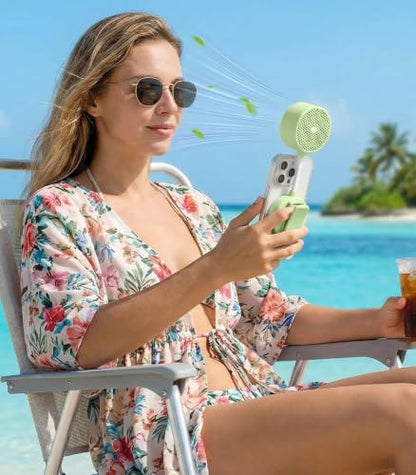Magnetic Phone Fan with Ice Cooling, 3-in-1 Clip on Fan（Green） | Phone Stand, Rechargeable Mini Handheld Fan, 360° Flexible Gooseneck Portable Fan for Cruise Travel Desk Gym Makeup - color: grass green