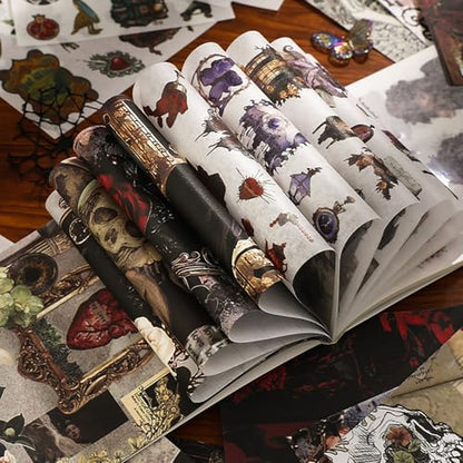 Dark Aesthetic Gothic Stickers 400 Pre-Cut Washi Stickers 20 Scrapbook Papers Horror Decals for Junk Journal Collage DIY Crafts Halloween Scrapbooking Sticker - color: Goth