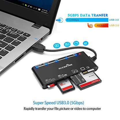 USB3.0 Multi-Card Reader, SD/TF/CF/Micro SD/XD/MS 7 in 1 Fast 5Gbps Memory Card Reader/Writer/Hub for SD SDXC SDHC CF CFI TF Micro SD Micro SDXC Micro SDHC MS MMC UHS-I Cards,for Windows/Linux/Mac OS - color: Black