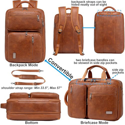 weiatas 3-in-1 Vegan Leather Convertible Laptop Bag for Men Women, Expandable Travel Backpack Work Briefcase Messenger Bag | Convertible - color: Brown