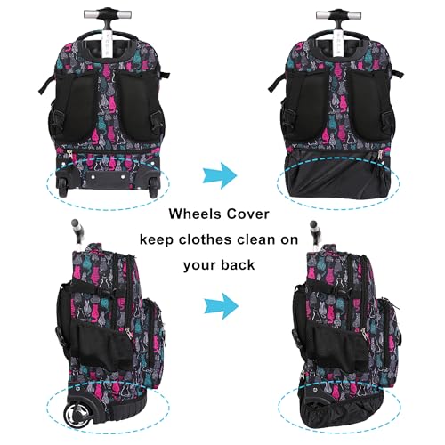 Tilami Rolling Backpack 19 inch with Lunchbox Wheeled Laptop Backpack, Cat Black - color: Cat Black