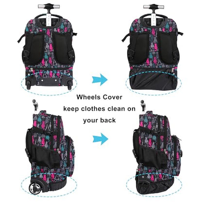Tilami Rolling Backpack 19 inch with Lunchbox Wheeled Laptop Backpack, Cat Black - color: Cat Black