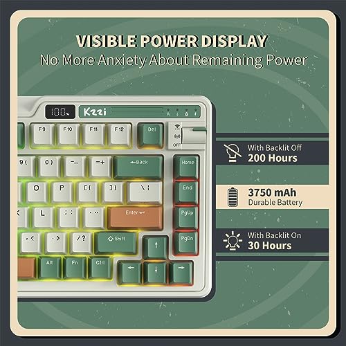KZZI K75 PRO RGB 75% Wireless Gasket Mechanical Keyboard, Triple Mode BT 5.0/2.4G/USB-C 82 Keys Hot Swappable Gaming Keyboard w/Knob & Power Display, Custom Tactile Switches, Green - color: Time Machine Green, size: Eternity Tactile Switch