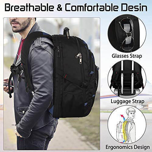 18.4 Laptop Backpack Men Women, Blue 55-60L Large Laptops Backpack | TSA Friendly Flight Approved and RFID Anti-theft Pocket, Water Resistant Suiltable for Traveling, Men Backpack Large Capacity - color: Black-blue, size: 18inch(21.5*16.3*9.9")