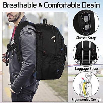 18.4 Laptop Backpack Men Women, Blue 55-60L Large Laptops Backpack | TSA Friendly Flight Approved and RFID Anti-theft Pocket, Water Resistant Suiltable for Traveling, Men Backpack Large Capacity - color: Black-blue, size: 18inch(21.5*16.3*9.9")