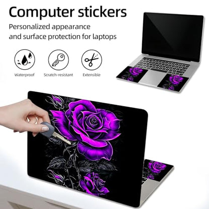 Aesthetic Laptop Skin Sticker, Purple Roses on Black Waterproof Vinyl Laptop Decal, Removable Bubble Free, Reusable Protective Cover for 13 14 15 15.6 Inch - color: Purple Roses on Black