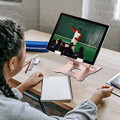 KABCON Tablet Stand,【Updated】 Adjustable Eye-Level Aluminum Solid Desktop Stand Holder,Compatible with iPad Series,Microsoft Surface Series,Samsung,Kindle Fire,Etc.Up to 15'' Tablets-Pink - color: Large-Pink