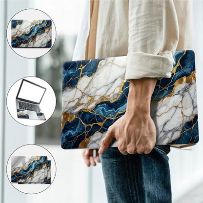 Universal Laptop Skin, DIY Cut-to-Fit Vinyl Cover Compatible with HP, Dell, Lenovo, Mac (13.3" to 15.6"), Anti-Scratch, No Residue & Bubble-Free Protective Decal Sticker, Blue Gold Marble - color: Blue Gold Marble