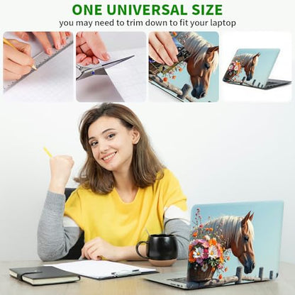 Laptop Skin Sticker Decal, Universal Protective Cover Fit 12 13 14 15.6 Inch Notebook, Reusable Water-Resistant Vinyl Decal w/ 2 Wrist Pads for Business Travel Office, Flower Yellow Horse - color: Flower Yellow Horse