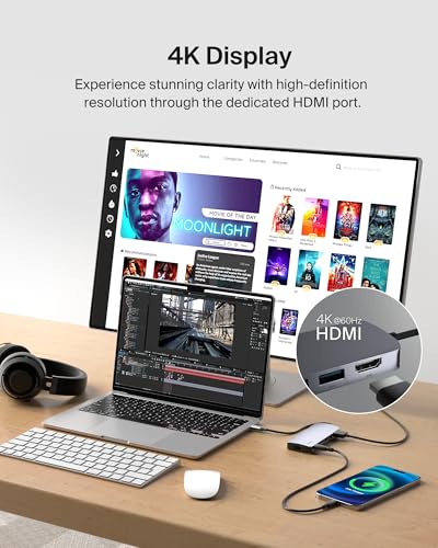 Belkin USB-C Hub 6 in 1 100W PD 4K HDMI, Ethernet & SD | Pass-through charging, 2 USB-A ports, gigabit ethernet, SD card slot, compatible with Neo MacBook, iPad Pro, and XPS - style: 6-in-1 Hub, 4K 60Hz