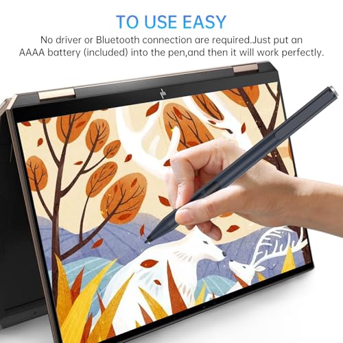 Stylus Pen for HP Omnibook X Flip Envy/Pavilion/Spectre x360 300Day Battery | Active Stylus Pen with Smooth Writing, MPP 1.51 Tilt Pen with Pressure Sensitivity & Palm Rejection for Drawing, Note-Taking - color: black