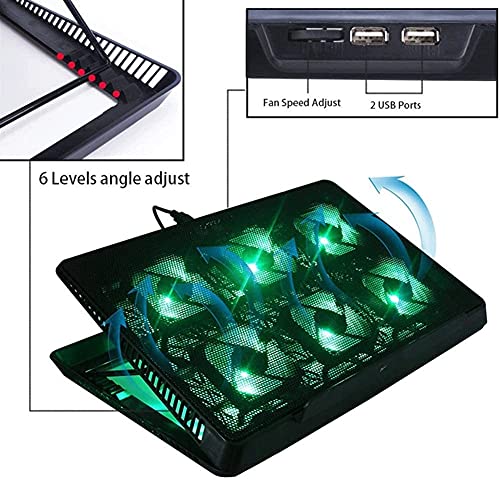 Cooling Pad Gaming Laptop Cooler - USB Powerful Laptop Cooling Pad with 6 Fans Quiet Slim, Light Weight Fits for 15.6-17Inch Notebook Very Silent