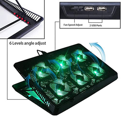 Cooling Pad Gaming Laptop Cooler - USB Powerful Laptop Cooling Pad with 6 Fans Quiet Slim, Light Weight Fits for 15.6-17Inch Notebook Very Silent