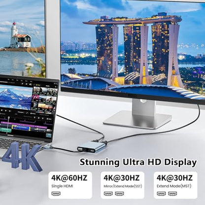 USB C to Dual HDMI Adapter - 4K@30Hz Dual Monitor HDMI Adapter | USB to HDMI Adapter with 100W PD Charging, USB3.0 5Gbps & Thunderbolt 3 Compatible for Laptop/Tablet