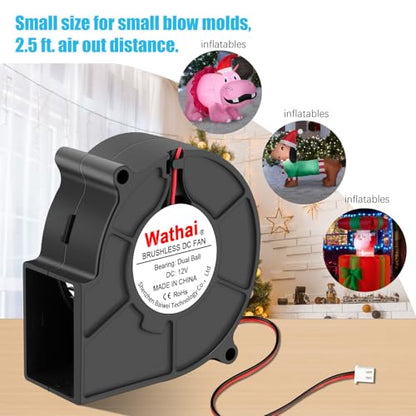 Wathai 7530 DC 12V Centrifugal Blower Cooling Fan 12 Volt 2Pin Dual Ball | DC Centrifugal Fan 2pin for Amplifier RV Fridge Computer Case Ventilation or Project Replacement Part kit - style: 12V 2Pin Ball