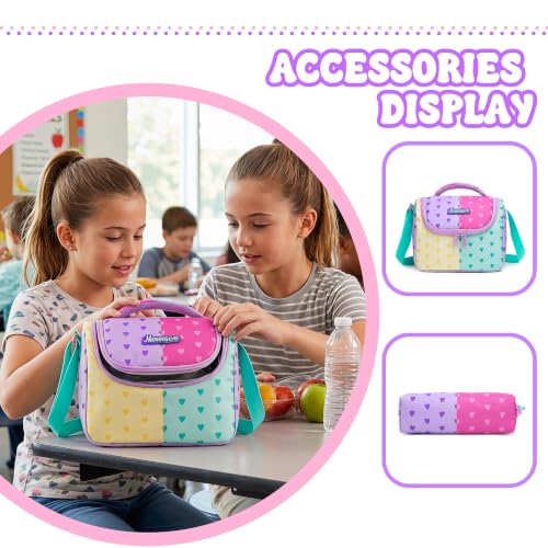 Girls Rolling Backpack with Lunch Box School Backpacks with Wheels 16.5" Roller Backpack for Girls, 3pcs Kids Wheeled Bookbag for Elementary School - color: Duoseaixin