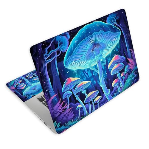 Universal Laptop Skin Decal, 3-Piece Vinyl Protector for 12 13 14 15.6" Notebook, Waterproof Anti-Scratch, Easy Trim & Bubble-Free Finish, Glowing Neon Blue Mushroom Forest - color: Glowing Neon Blue Mushroom Forest