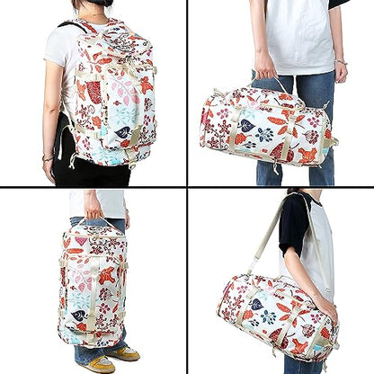 Kalesi Gym Duffle Bag Backpack 4-Way Waterproof with Shoes Compartment for travel Sport Hiking laptop - color: Floral-sea Salt White