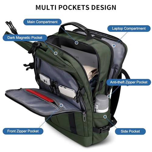WITZMAN Travel Laptop Backpack for Men Fits 16 inch Laptop | Nylon Carry-on Airline Approved, USB Charging Port, 26L Capacity, For Vacation, Weekend, Overnight Trip, B716 Army Green - color: Army Green