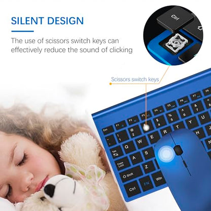 TopMate Wireless Keyboard and Mouse Ultra Slim Combo, 2.4G Silent Compact USB Mouse and Scissor Switch Keyboard Set with Cover, 2 AA and 2 AAA Batteries, for PC/Laptop/Windows/Mac - Blue Black - color: Blue Black