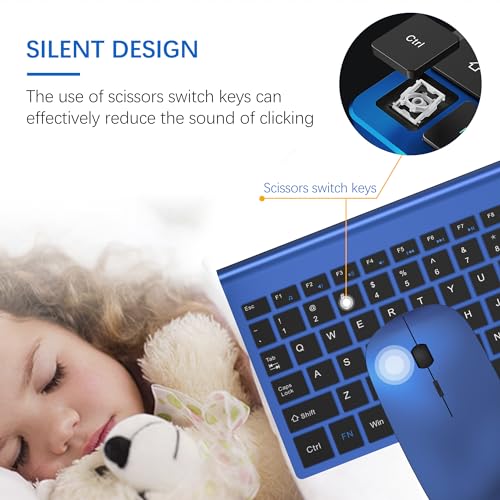 TopMate Wireless Keyboard and Mouse Ultra Slim Combo, 2.4G Silent Compact USB Mouse and Scissor Switch Keyboard Set with Cover, 2 AA and 2 AAA Batteries, for PC/Laptop/Windows/Mac - Blue Black - color: Blue Black