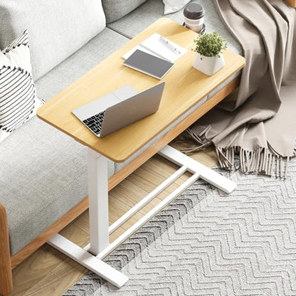 32''Large Medical Overbed Bedside Table with Wheels,Rolling Table | 31.5''x17.7'' Maple Pneumatic Tilting Desktop,Overbed Table with Hidden Casters for Hospital Use - color: Maple, size: Large