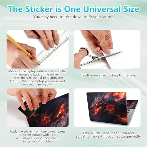 Laptop Skin Sticker Decal 12"-15.6" Universal Laptop/Notebook/Netbook Vinyl - Waterproof Scratch Resistant,Fits HP Dell Lenovo MacBook,2 Free Wrist Pads,Easy Apply & Remove,Fire Dragon Roar - color: Fire Dragon Roar