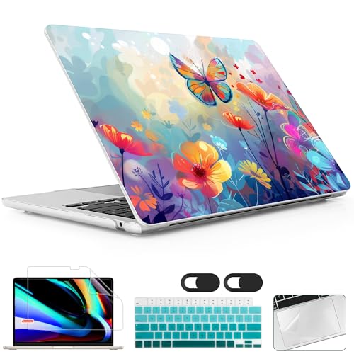 for 2026 MacBook Air 13-inch Laptop Case M5 2026 M4 2025 M3 2024 M2 2022 Release Model A3449 A3240 A3113 A2681, Hard Shell Cover for MacBook Air 13.6 inch, Flowers & Butterflies - color: Flowers & Butterflies