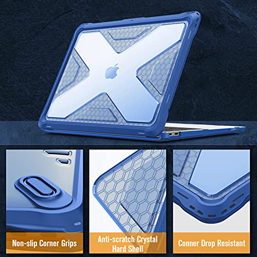 Fintie Case for MacBook Air 13 Inch A2337 (M1) / A2179 / A1932 (2018-2021 2022 Release) - Heavy Duty Hard Shell Cover with TPU Bumper for MacBook Air 13 Retina Display with Touch ID, Blue - color: Blue