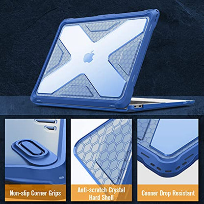 Fintie Case for MacBook Air 13 Inch A2337 (M1) / A2179 / A1932 (2018-2021 2022 Release) - Heavy Duty Hard Shell Cover with TPU Bumper for MacBook Air 13 Retina Display with Touch ID, Blue - color: Blue