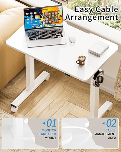 Okin Electric Standing Desk 31.5x19.7 Inches Small Computer Desk-Whole Piece Stand up Desk with Wheels Gaming Rolling Home Office Desks, White - color: White+casters, size: 31.5 Inch