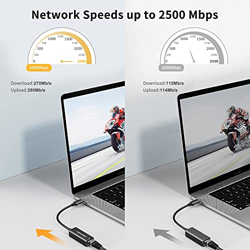 CableCreation USB C to 2.5G Ethernet Adapter, USB C 3.1 to RJ45 2.5 Gigabit LAN Thunderbolt 3, Compatible with MacBook Pro MacBook Air iPad Pro Surface Pro 7 Dell XP15 13 Chromebook Windows Mac OS - style: 2.5Gbps