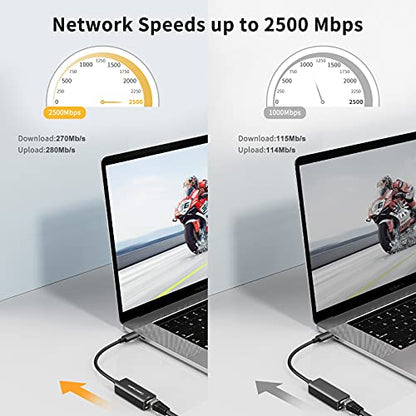 CableCreation USB C to 2.5G Ethernet Adapter, USB C 3.1 to RJ45 2.5 Gigabit LAN Thunderbolt 3, Compatible with MacBook Pro MacBook Air iPad Pro Surface Pro 7 Dell XP15 13 Chromebook Windows Mac OS - style: 2.5Gbps