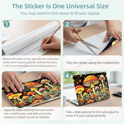 Universal Laptop Skin Decal, 3-Piece Vinyl Protector for 12 13 14 15.6" Notebook, Waterproof Anti-Scratch, Easy Trim & Bubble-Free Finish, Mushrooms Wildflowers - color: Mushrooms Wildflowers