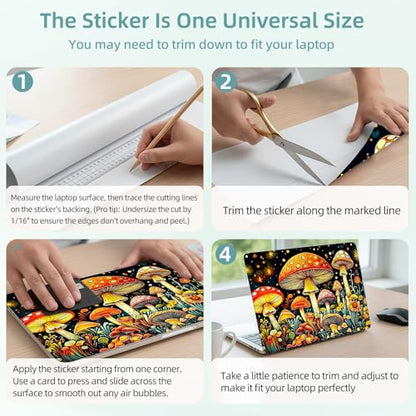 Universal Laptop Skin Decal, 3-Piece Vinyl Protector for 12 13 14 15.6" Notebook, Waterproof Anti-Scratch, Easy Trim & Bubble-Free Finish, Mushrooms Wildflowers - color: Mushrooms Wildflowers