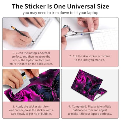15.6 Inch Laptop Skin Sticker, Reusable Vinyl Cover Protector with 2 Wrist Pad Skins, Removable Waterproof Scratch-Resistant for 12-15.6 Inch Laptop Notebook,Purple Rose and Butterfly - color: Purple Rose And Butterfly