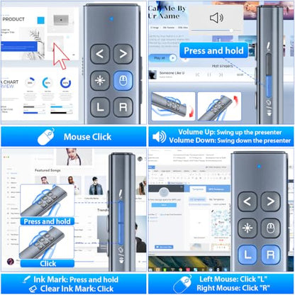 Presentation Clicker with Air Mouse, RF 2.4GHz PowerPoint Clicker for PPT | Rechargeable Wireless Presenter Remote, 2-in-1 USB Type C Presentation Clicker Slide Advancer