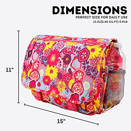 J World New York Terry Messenger Bag for Women Girls School Kids - color: Poppy Pansy