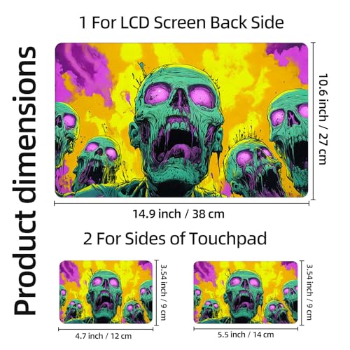 Aesthetic Laptop Skin Sticker, Green Zombies in Psychedelic Flames Waterproof Vinyl Laptop Decal, Removable Bubble Free, Reusable Protective Cover for 13 14 15 15.6 Inch - color: Green Zombies in Psychedelic Flames