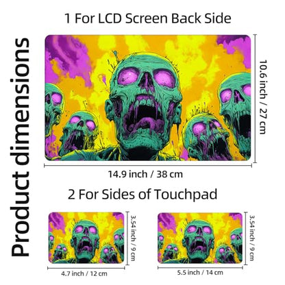 Aesthetic Laptop Skin Sticker, Green Zombies in Psychedelic Flames Waterproof Vinyl Laptop Decal, Removable Bubble Free, Reusable Protective Cover for 13 14 15 15.6 Inch - color: Green Zombies in Psychedelic Flames