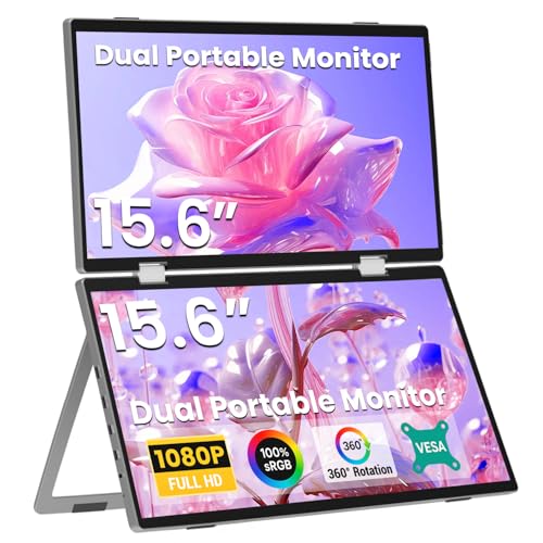 ELECROW Laptop Screen Extender 15.6" 1080P Dual Portable Monitor, USB C HD 360° Rotation Foldable Travel Extended Computer Display with Stand for Laptop PC Windows Mac, VESA Mountable (Plug & Play)