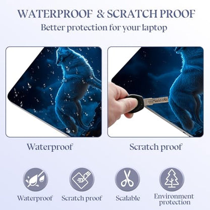 Universal Laptop Skin Sticker Decal,15.6 Inch Laptop Vinyl Cover for 13" 14" 15.6" Laptop,Scratch-Resistant Waterproof Protector Wrap,Reusable with Wrist Pads,Blue Wolf Moon Howl - color: Blue Wolf Moon Howl