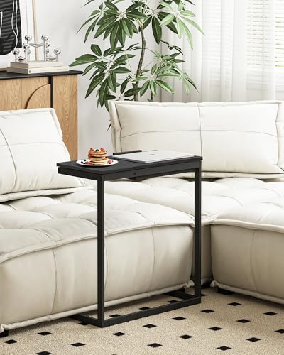 TUTOTAK Large C Shaped End Table, Side Table, Couch Computer Table C Table | Tilting Laptop Stand with Storage, Computer Couch table for Living Room, Bedroom, Black TB01BK089 - color: Black, style: Modern