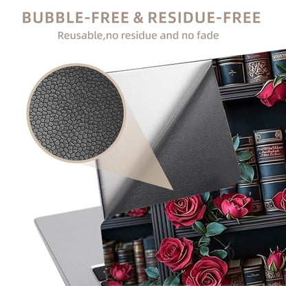Universal Laptop Skin Sticker for 12/13/14/15.6 Inch Laptops, Reusable Vinyl Laptop Decal Cover, Waterproof Scratch Resistant Notebook Skin with 2 Wrist Pads,Red Roses Bookcase - color: Red Roses Bookcase