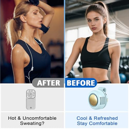 Portable Fan,2-in-1 Waist Clip On Bladeless, Ultra-Quiet Mini Personal Neck Fan 3 Speeds with 360°Adjustable Clip USB Rechargeable for Hiking,Office & Outdoor - color: Blue