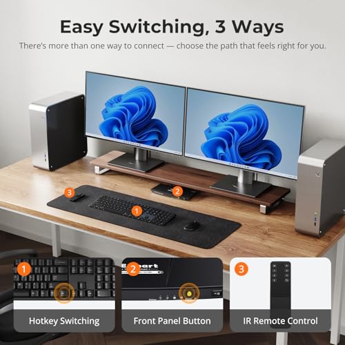 TESmart HDMI KVM Switch 2 Monitors 2 Computers 4K@60Hz, USB 2.0, Dual Monitor KVM Switch HDMI 2 Port Extended Display, EDID emulators, L/R Audio, Hotkey Switch, Button Switch with Input Cables