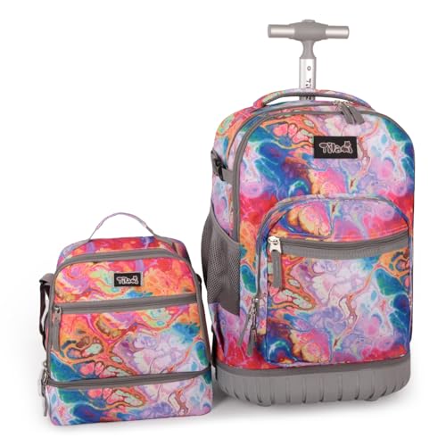 Tilami Rolling Backpack for Kids 19 inch with Lunch Bag Wheeled Laptop Backpack,Dream - color: Dream