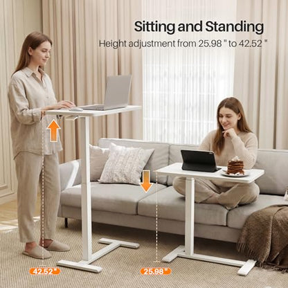 ROMOON Over Bed Table with Wheels, Height Adjustable Hospital Bedside Table | Rolling Overbed Desk & Mobile Laptop Cart with Sturdy Frame for Home Office, Couch, Small Spaces, 27.6" W x 15.7" D, White - color: White