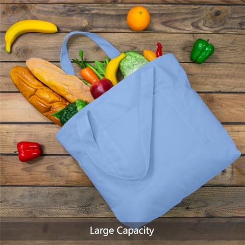 TOPDesign 1-Pack Canvas Tote Bag with an External Pocket, Reusable Grocery Shopping Bag, Top Zipper Closure, Daily Essentials (Light Blue) - color: Light Blue